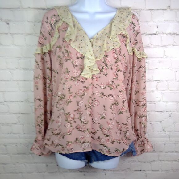 Daniel Rainn DR2 Floral Ruffle Boho Western Blouse - Picture 1 of 5